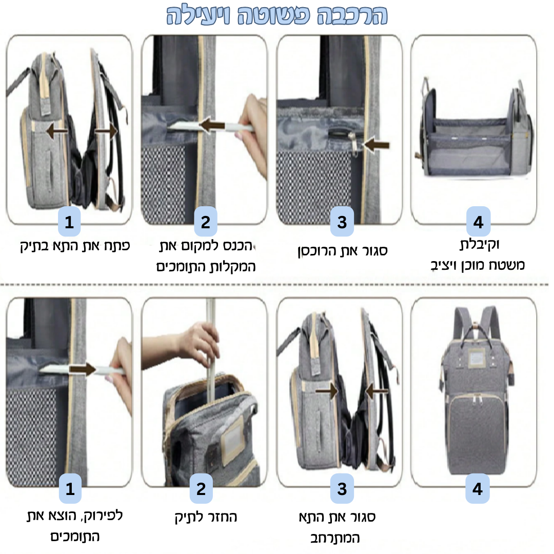 -Mopin Bag™ -תיק החתלה נפתח לתינוק 3 ב 1 עם מיטת תינוק ניידת